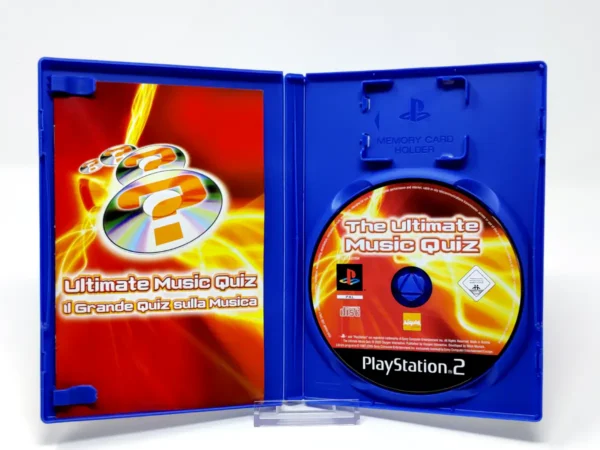 Interior del juego The Ultimate Music Quiz (ITA) para PlayStation 2 con disco y manual