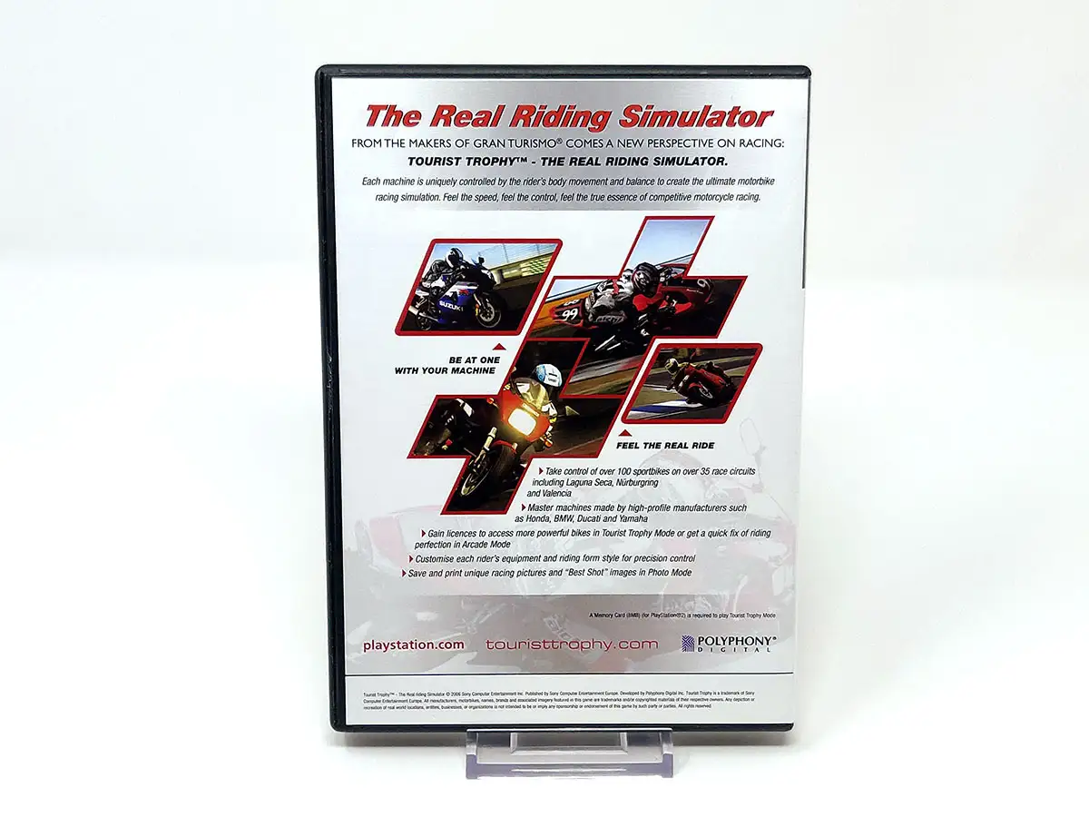 Parte trasera de Tourist Trophy: The Real Riding Simulator (UK) (Press Disc + Promo) para PlayStation 2, edición PAL UK