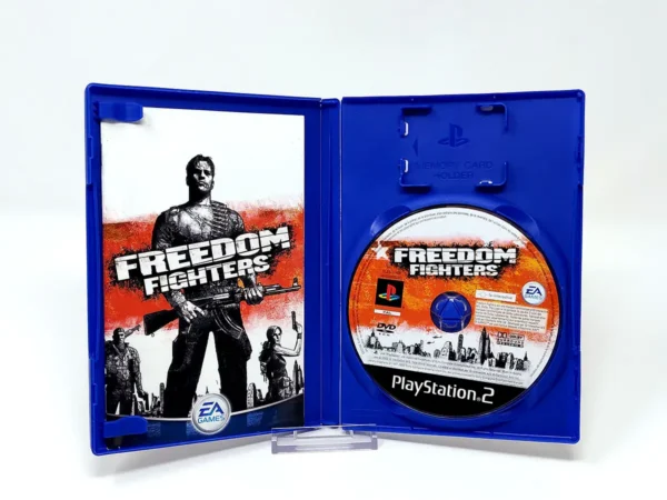 Interior del juego Freedom Fighters (FRA) para PlayStation 2 con disco y manual