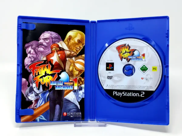 Interior del juego Fatal Fury: Battle Archives Volume 1 (ESP) para PlayStation 2 con disco y manual