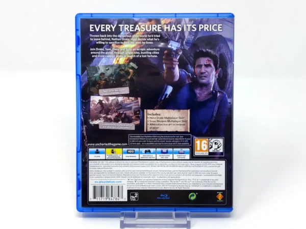 Parte trasera de Uncharted 4: A Thief's End (UK) para PlayStation 4, edición PAL UK