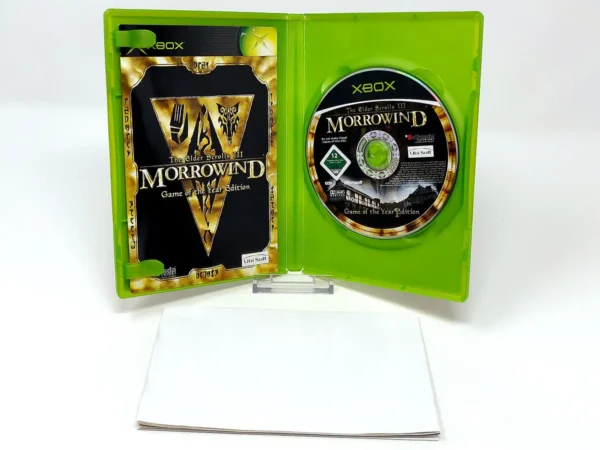 Interior del juego The Elder Scrolls III: Morrowind: GOTY (UK) para XBOX con disco y manual