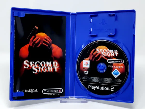 Interior del juego Second Sight (ESP) para PlayStation 2 con disco y manual