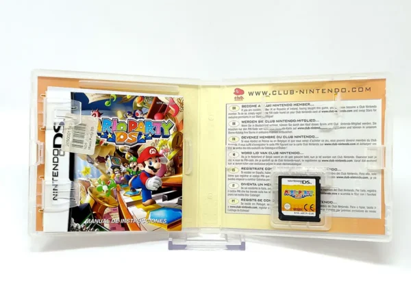 Interior del juego Mario Party DS (ESP) para Nintendo DS con disco y manual