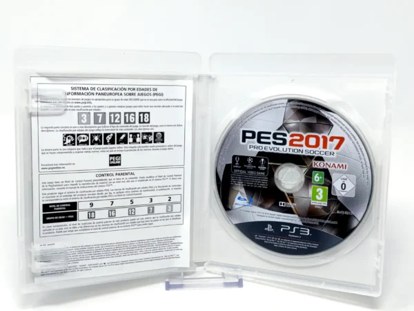 Interior del juego PES 2017: Pro Evolution Soccer (ESP) para PlayStation 3 con disco y manual