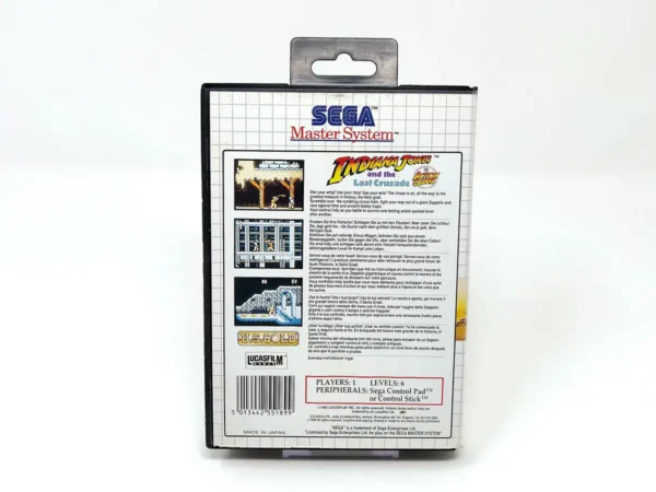 Parte trasera de Indiana Jones and the Last Crusade (ESP) (Rebajado) para Sega Master System, edición PAL España