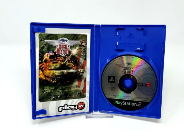 Interior del juego Seek and Destroy (FRA) para PlayStation 2 con disco y manual