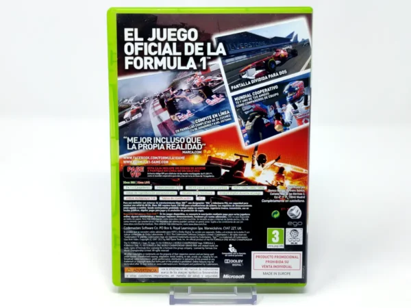 Parte trasera de F1 2011 (ESP) (v2) para XBOX 360, edición PAL España