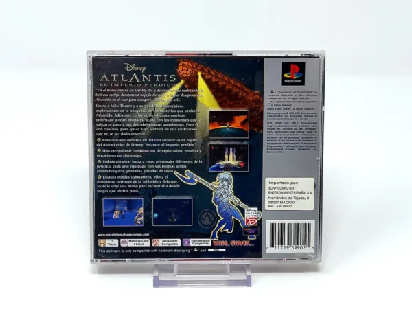 Parte trasera de Disney Atlantis: El Imperio Perdido (ESP) (Platinum) para PlayStation 1, edición PAL España