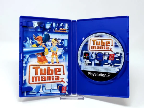 Interior del juego Tube Mania (FRA) para PlayStation 2 con disco y manual