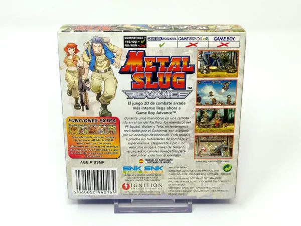 Parte trasera de Metal Slug Advance (ESP) para Nintendo Game Boy Advance, edición PAL España