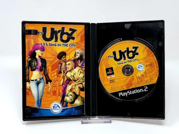 Interior del juego Les Urbz: Les Sims in the City (FRA) para PlayStation 2 con disco y manual