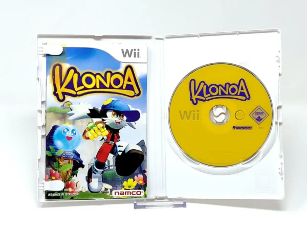 Interior del juego Klonoa (ESP) para Nintendo Wii con disco y manual