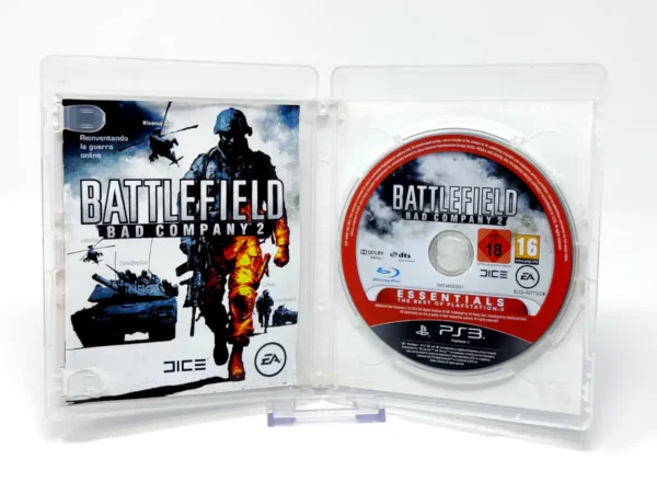 Interior del juego Battlefield: Bad Company 2 (ESP) (Essentials) para PlayStation 3 con disco y manual
