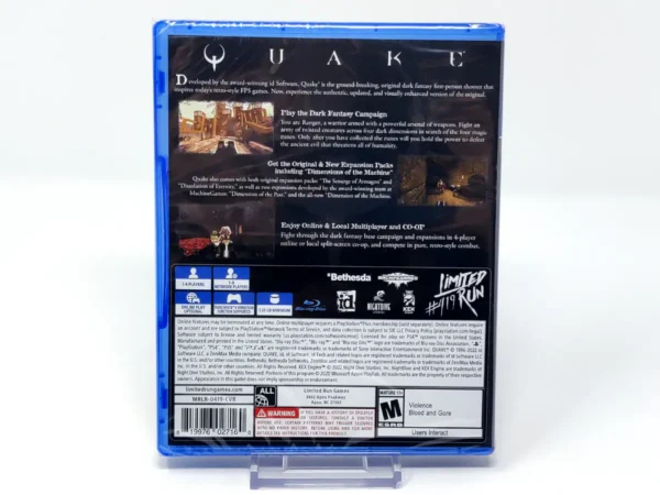 Parte trasera de Quake (USA) (Limited Run) (Precintado) para PlayStation 4, edición NTSC USA