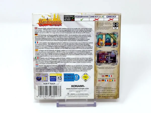 Parte trasera de Castlevania: Aria of Sorrow (ESP) para Nintendo Game Boy Advance, edición PAL España