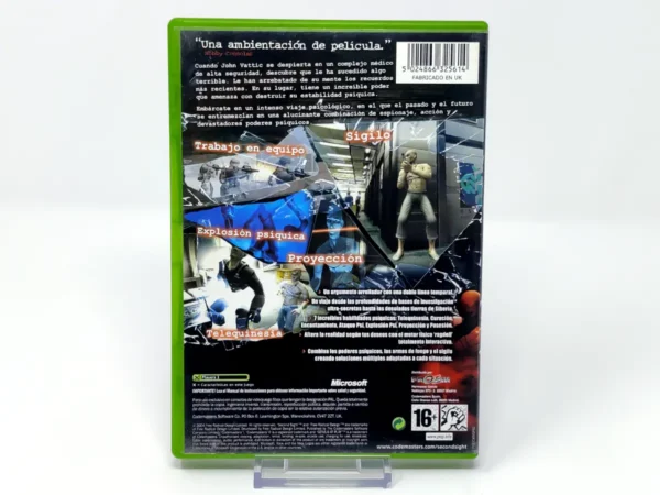 Parte trasera de Second Sight (ESP) para XBOX, edición PAL España
