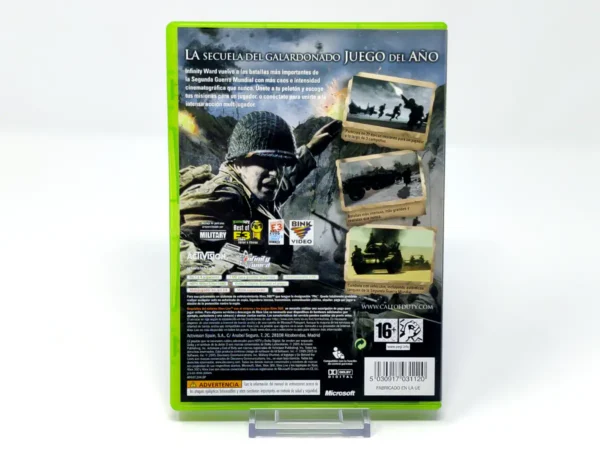 Parte trasera de Call of Duty 2 (ESP) para XBOX 360, edición PAL España