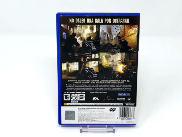Parte trasera de Black (ESP) para PlayStation 2, edición PAL España