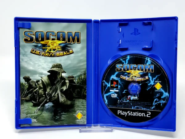 Interior del juego SOCOM: U.S. Navy SEALs (ESP) para PlayStation 2 con disco y manual