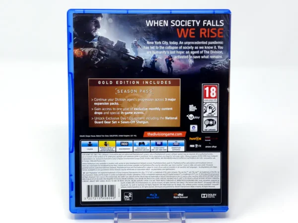 Parte trasera de Tom Clancy's The Division (Gold Edition) (UK) para PlayStation 4, edición PAL UK