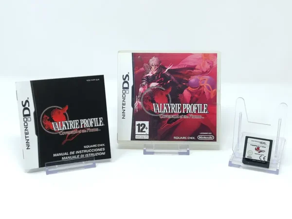 Interior del juego Valkyrie Profile: Covenant of the Plume (ESP) para Nintendo DS con disco y manual