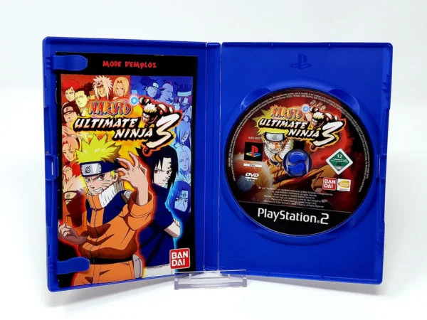 Interior del juego Naruto: Ultimate Ninja 3 (FRA) para PlayStation 2 con disco y manual
