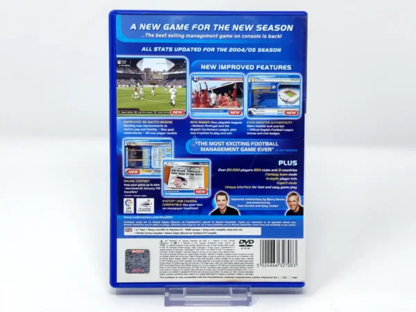 Parte trasera de LMA Manager 2005 (UK) para PlayStation 2, edición PAL UK