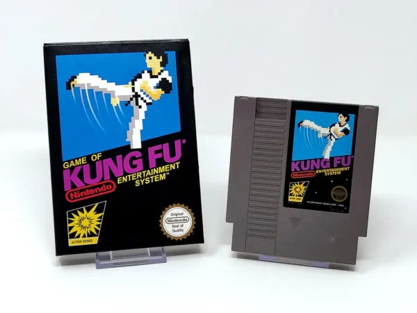 Interior del juego Kung Fu (USA) (Cartucho + Caja repro) para NES con disco y manual