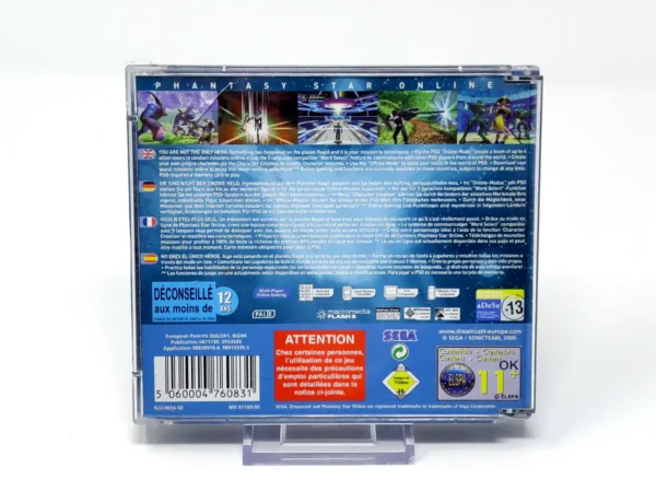 Parte trasera de Phantasy Star Online (ESP) para Sega Dreamcast, edición PAL España