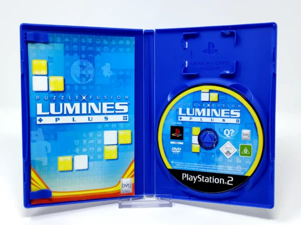 Interior del juego Lumines Plus (ESP) para PlayStation 2 con disco y manual