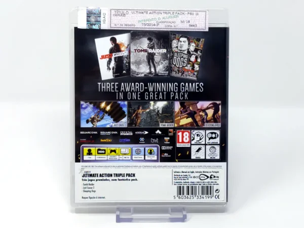 Parte trasera de Ultimate Action Triple Pack (POR) para PlayStation 3, edición PAL Portugal