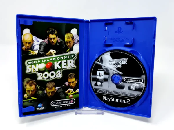 Interior del juego World Championship Snooker 2003 (UK) para PlayStation 2 con disco y manual