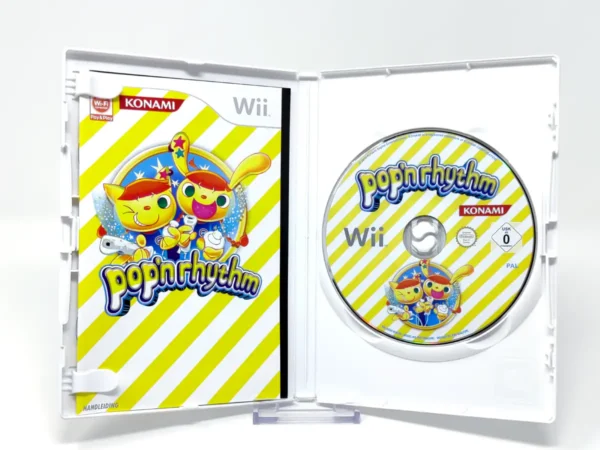 Interior del juego Pop'n Rhythm (ESP) para Nintendo Wii con disco y manual