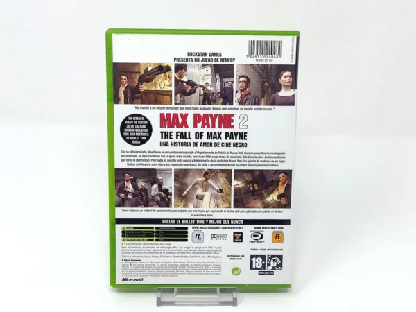 Parte trasera de Max Payne 2: The Fall of Max Payne (ESP) para XBOX, edición PAL España