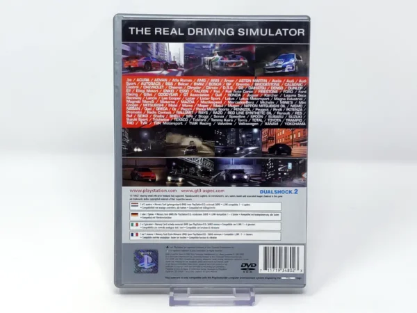 Parte trasera de Gran Turismo 3: A-Spec (EUR) (Platinum) para PlayStation 2, edición PAL EUR