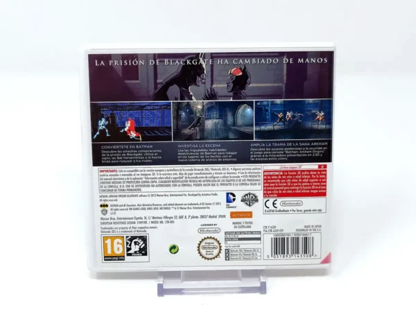 Parte trasera de Batman: Arkham Origins Blackgate (ESP) para Nintendo 3DS, edición PAL España