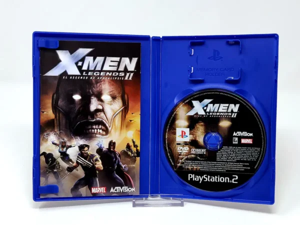 Interior del juego X-Men Legends II: El Ascenso de Apocalipsis (ESP) para PlayStation 2 con disco y manual