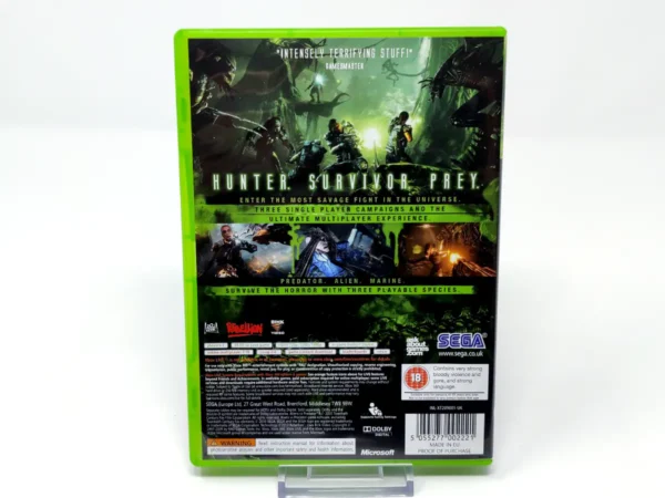 Parte trasera de Aliens vs. Predator (UK) para XBOX 360, edición PAL UK