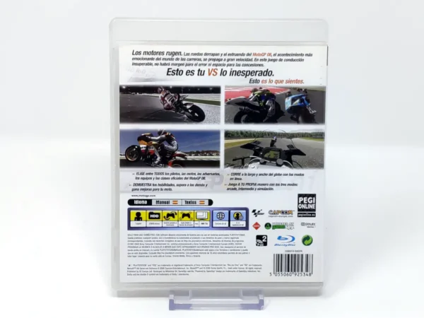 Parte trasera de MotoGP 08 (ESP) para PlayStation 3, edición PAL España