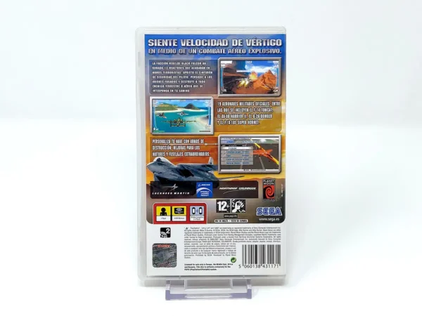 Parte trasera de After Burner: Black Falcon para PSP, edición PAL España