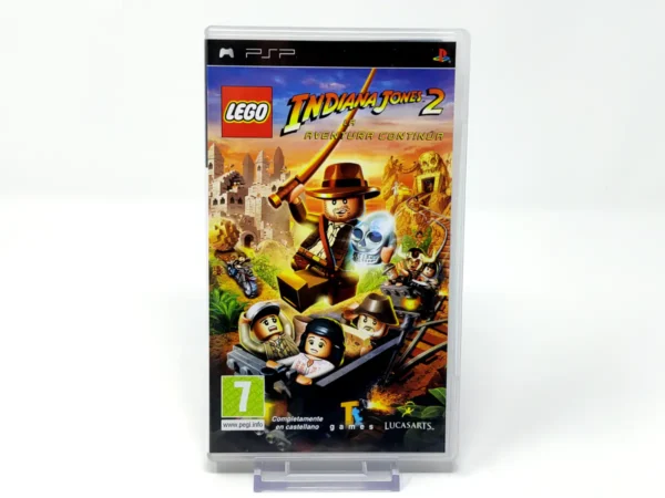 Portada de LEGO Indiana Jones 2: La Aventura Continúa (ESP) para PSP, edición PAL España, de segunda mano