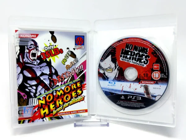 Interior del juego No More Heroes: Heroes' Paradise (ESP) para PlayStation 3 con disco y manual