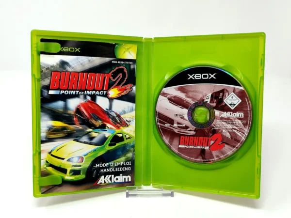 Interior del juego Burnout 2: Point of Impact (FRA) para XBOX con disco y manual