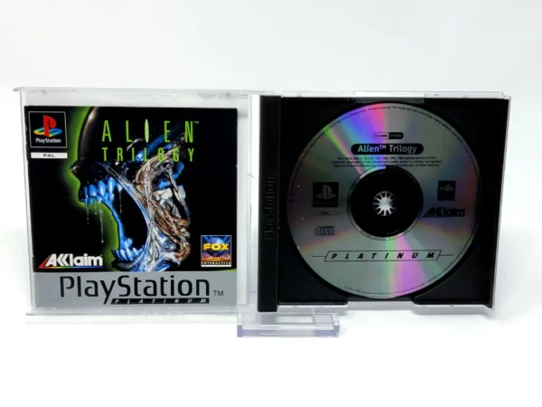 Parte trasera de Alien Trilogy (ALE) (Platinum) para PlayStation 1, edición PAL Alemania