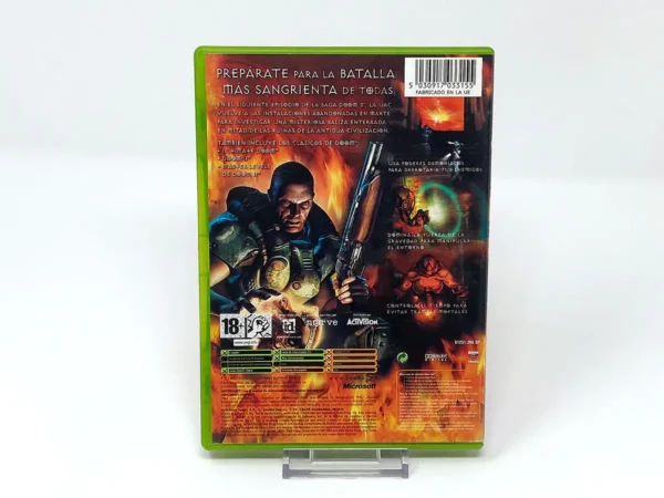 Parte trasera de DOOM 3: La Resurrección del Mal (ESP) para XBOX, edición PAL España