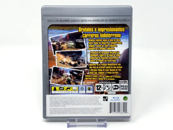 Parte trasera de MotorStorm (ESP) (Platinum) para PlayStation 3, edición PAL España