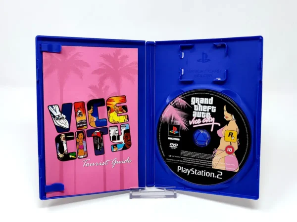 Interior del juego Grand Theft Auto: Vice City (UK) para PlayStation 2 con disco y manual