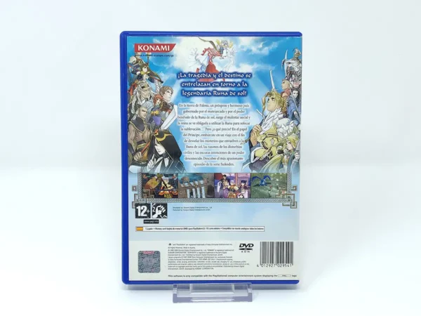 Parte trasera de Suikoden V (ESP) para PlayStation 2, edición PAL España