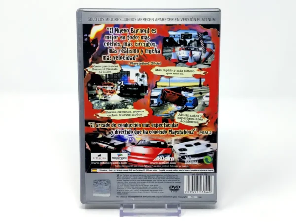 Parte trasera de Burnout 2: Point of Impact (ESP) (Platinum) para PlayStation 2, edición PAL España
